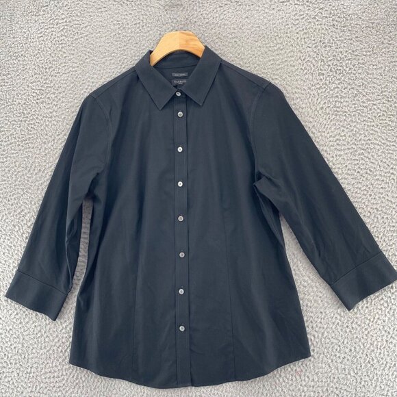 Talbots Shirt Womens 8 Petite Black Non Iron Button Collar Long Sleeve Stretch - Picture 1 of 9